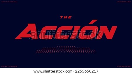 Bold red dynamic alphabet, sport sans typeface, impactful versatile font for speed logo, action headline, powerful racing typography, game design. Vector typographic design