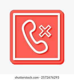 A bold red end call icon vector with a cross symbol, perfect for indicating missed or reject calls in communication apps or contact related designs