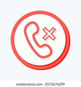 A bold red end call icon vector with a cross symbol, perfect for indicating missed or reject calls in communication apps or contact related designs