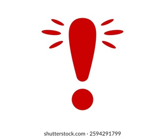 A bold red exclamation mark symbol, often used to indicate alerts, warnings, or important notices.