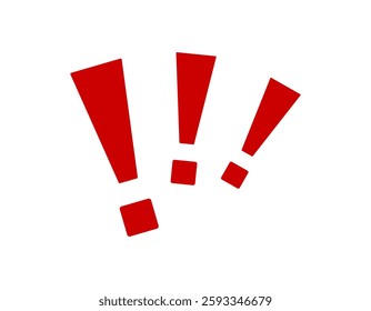 Bold red exclamation marks of different sizes create a dynamic visual on a white background.