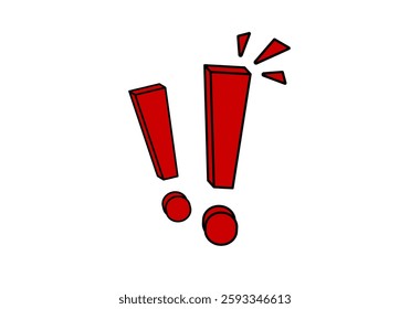 Bold red exclamation marks with dynamic lines, adding emphasis and urgency to any message.