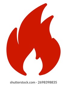 Bold red flame icon representing fire, heat, and energy, useful for design elements or educational materials.