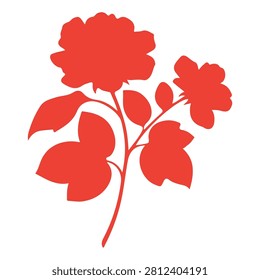 A bold red flower silhouette with detailed leaves, showcasing natural beauty and botanical elegance in a simple, striking design.