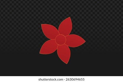 Bold red flower with a sleek gold outline, isolated on a transparent background. Perfect for elegant branding, wedding stationery, or luxury packaging with a touch of sophistication.