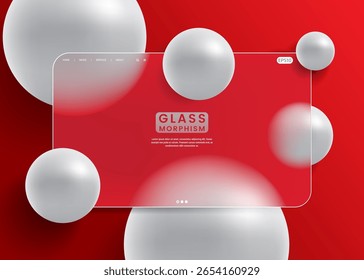 Bold red glassmorphism layout with soft silver spheres, delivering a luxurious and dynamic aesthetic.