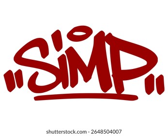 Bold red graffiti tag "Simp" with dripping style and transparent background. Gen Z slang for someone overly devoted or lovestruck.