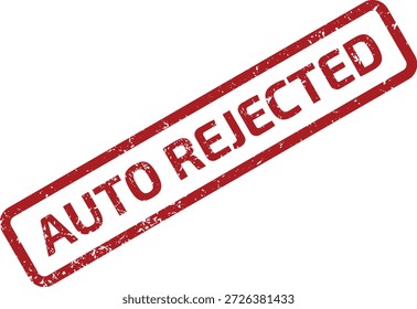 Impressão de carimbo de borracha grunge vermelho negrito indicando claramente 'AUTO REJEITADO' diagonalmente em um fundo branco nítido. Perfeito para papéis oficiais.
