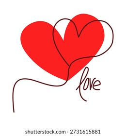 A bold red heart combined with continuous black line art and handwritten “love” text, expressing romance, emotion, and modern minimalist affection.