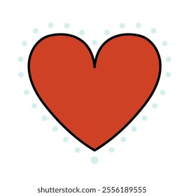 A bold red heart illustration surrounded by light blue polka dots. A vector illustration in a playful and cheerful style, isolated on a white background. Ideal for love-themed designs.