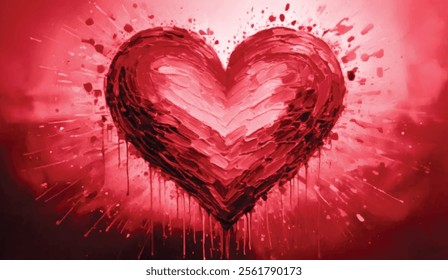 A bold red heart with textured brush strokes and splattered background symbolizes love, passion, and strength. Dynamic and expressive, perfect for romance or emotional designs