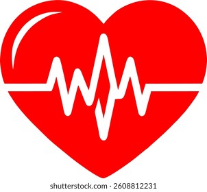 Bold red heart with white electrocardiogram line representing health, heartbeat, medical alert, or emergency. Ideal for health apps, cardiology, or wellness design.