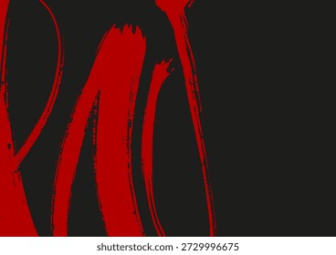 Trazos de pincel de tinta roja audaz sobre fondo negro creando arte abstracto expresivo, ideal para el diseño moderno, visuales mínimos y conceptos artísticos.