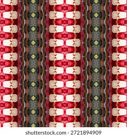 Patrón abstracto del caleidoscopio rojo audaz con la geometría simétrica, textura reflejada, rayas decorativas, fondo artístico, diseño abstracto moderno vibrante.