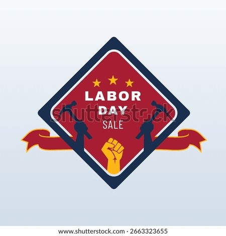 bold red labor day badge with raised fist