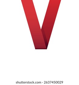 Bold red letter V ribbon shape with modern gradient design on white background in minimal vector 