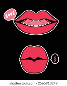 Bold Red Lips with Love Text graphic cartoon Illustration sticker