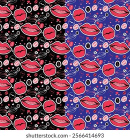 Bold Red Lips with Love Text cartoon Illustration sticker pattern