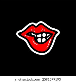 Bold Red Lips with Playful Bite Vector Illustration. Perfect for fashion, beauty, expression, and trendy graphic design projects.