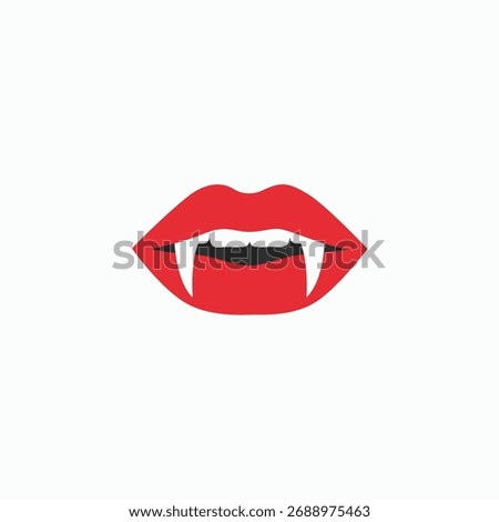 Bold Red Lips with White Vampire Fangs Icon: Vector Graphic Symbol for Halloween, Horror, Dracula, Spooky Parties, Seduction, and Pop Culture Concepts.