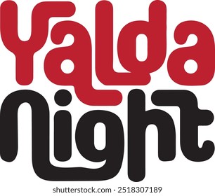 A bold red logo featuring the playful, interconnected text “Yalda Night,” capturing the festive spirit of this Persian celebration. Perfect for event promotions and cultural festivities.