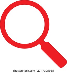 A bold red magnifying glass icon with a transparent background for visual emphasis Vector