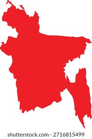 Un mapa rojo y audaz muestra claramente la forma distintiva de la nación de Bangladesh.