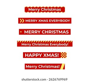 Bold Red Merry Christmas Banners With Yellow Decorative Elements, Festive Holiday Typography Design For Greeting Cards, Social Media, Web, Or Print. Vector Illustration