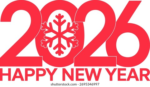 Bold red numbers 2026 are displayed with a snowflake in the center, accompanied by the text Happy New Year.
