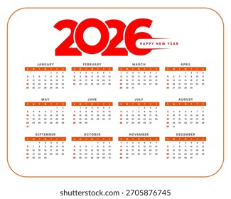 Bold Diseño de Calendario Rojo y Naranja 2026 - Profesional Planificador Anual