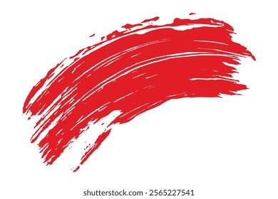 Bold red paint brushstroke design on a white background.