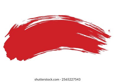 Bold red paint brushstroke design on a white background.