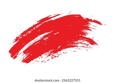 Bold red paint brushstroke design on a white background.