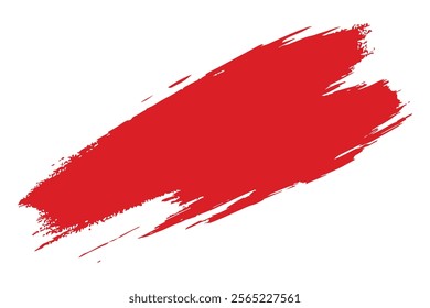 Bold red paint brushstroke design on a white background.