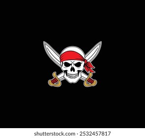 Bold red pirate skull with bandana, perfect for Halloween designs, pirate-themed events, logos, and spooky graphic projects.