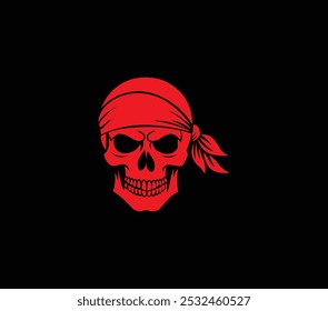 Bold red pirate skull with bandana, perfect for Halloween designs, pirate-themed events, logos, and spooky graphic projects.