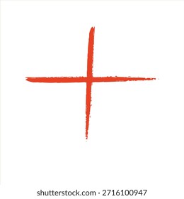 Un signo rojo más audaz dibujado con un trazo de pincel sobre un Vector de fondo blanco