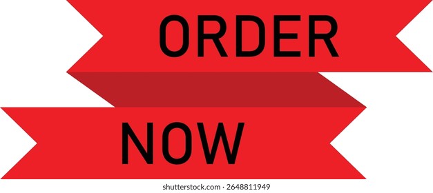 Bold red ribbon banner with black "Order Now" text for marketing, advertising, call to action, promotional design, or e-commerce visuals to boost engagement and sales conversion rates.