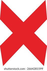 Un símbolo rojo de la cruz de San Andrés se muestra prominentemente sobre un fondo blanco limpio. Formato de Vector escalable adecuado para medios impresos y digitales.