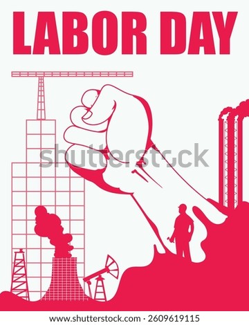 Bold red silhouette poster design for International Labor Day, honoring workers with a strong graphic style