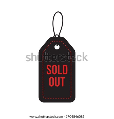 A bold red sold out product tag with a string, indicating unavailability of items in retail and e-commerce.