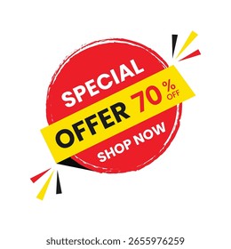 Bold Red Special Offer 70% Off Discount Circle Badge for Online Shopping Promo