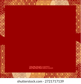 A bold red square serves as a central canvas for custom text framed by golden patterned borders The classic red and gold color scheme emphasizes traditional themes of prosperity and good fortune