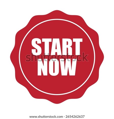 Bold Red START NOW Badge Vector Icon with Wavy Border for Call to Action Labels