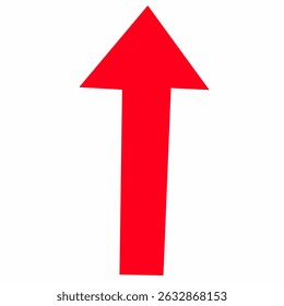 Seta reta vermelha e em negrito apontando para cima sobre um plano de fundo branco limpo. Representa crescimento, direção, sucesso e progresso, infográficos, navegação ou design gráfico e da Web moderno.