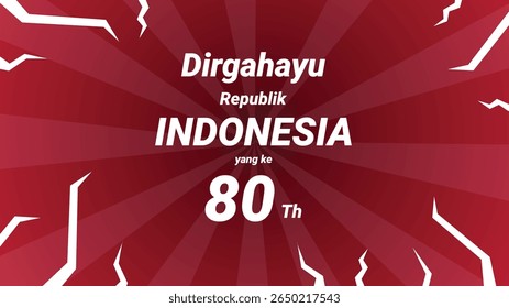 Bold red sunray style background with typography for Eightieth Indonesia Independence Day poster design