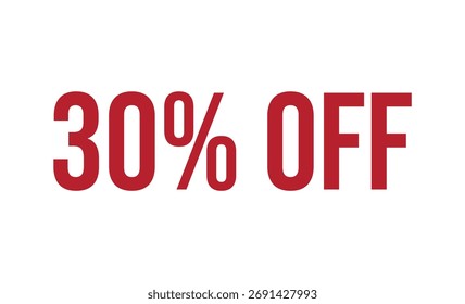 El texto en negrita y rojo muestra un 30% de descuento en un fondo blanco limpio. Diseño simple e impactante para las ventas.
