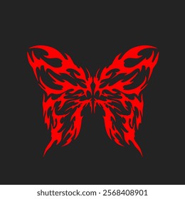 Bold red tribal butterfly vector design on black background. sharp, symmetrical details combine elegance and intensity, perfect for tattoos, logos or striking graphic projects