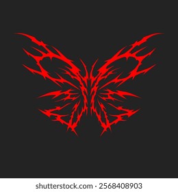 Bold red tribal butterfly vector design on black background. sharp, symmetrical details combine elegance and intensity, perfect for tattoos, logos or striking graphic projects