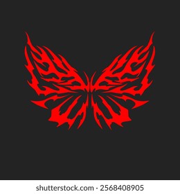 Bold red tribal butterfly vector design on black background. sharp, symmetrical details combine elegance and intensity, perfect for tattoos, logos or striking graphic projects